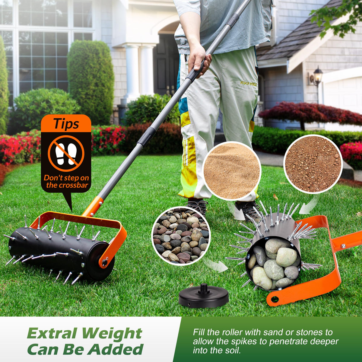WALENSEE Heavy Duty Rolling Lawn Aerator Tool with 42 Spikes
