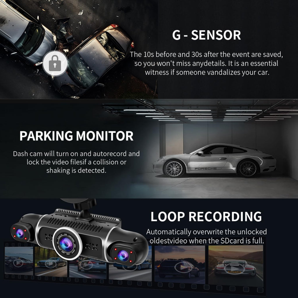 ZUNFLY 360° Dash Cam 4-Channel FHD 2K & Night Vision