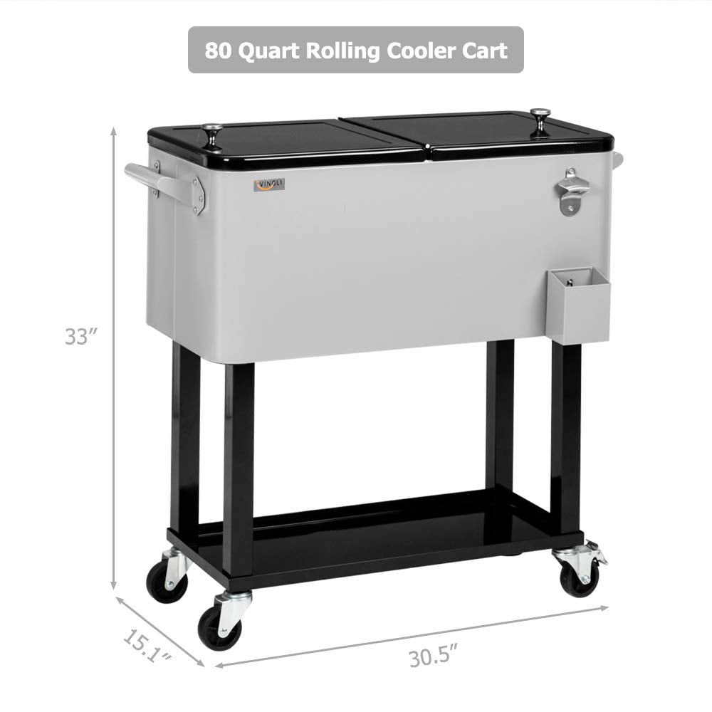 VINGLI 80 Quart Rolling Ice Chest - Portable Drink Cooler Cart