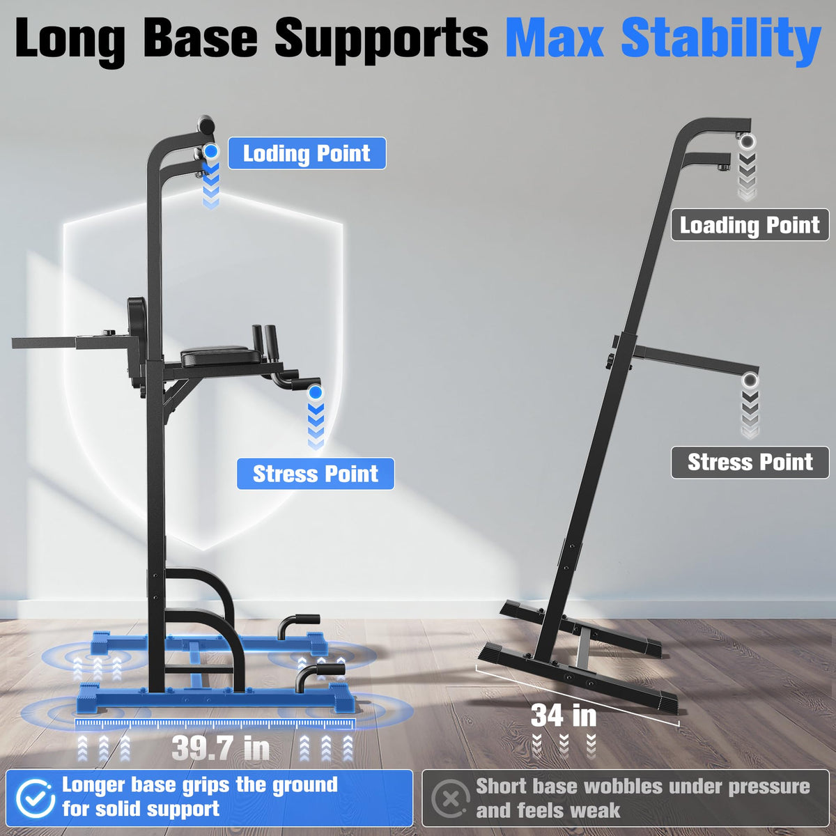 SPORTSROYALS Power Tower Pull Up Bar - 450LBS Dip Station