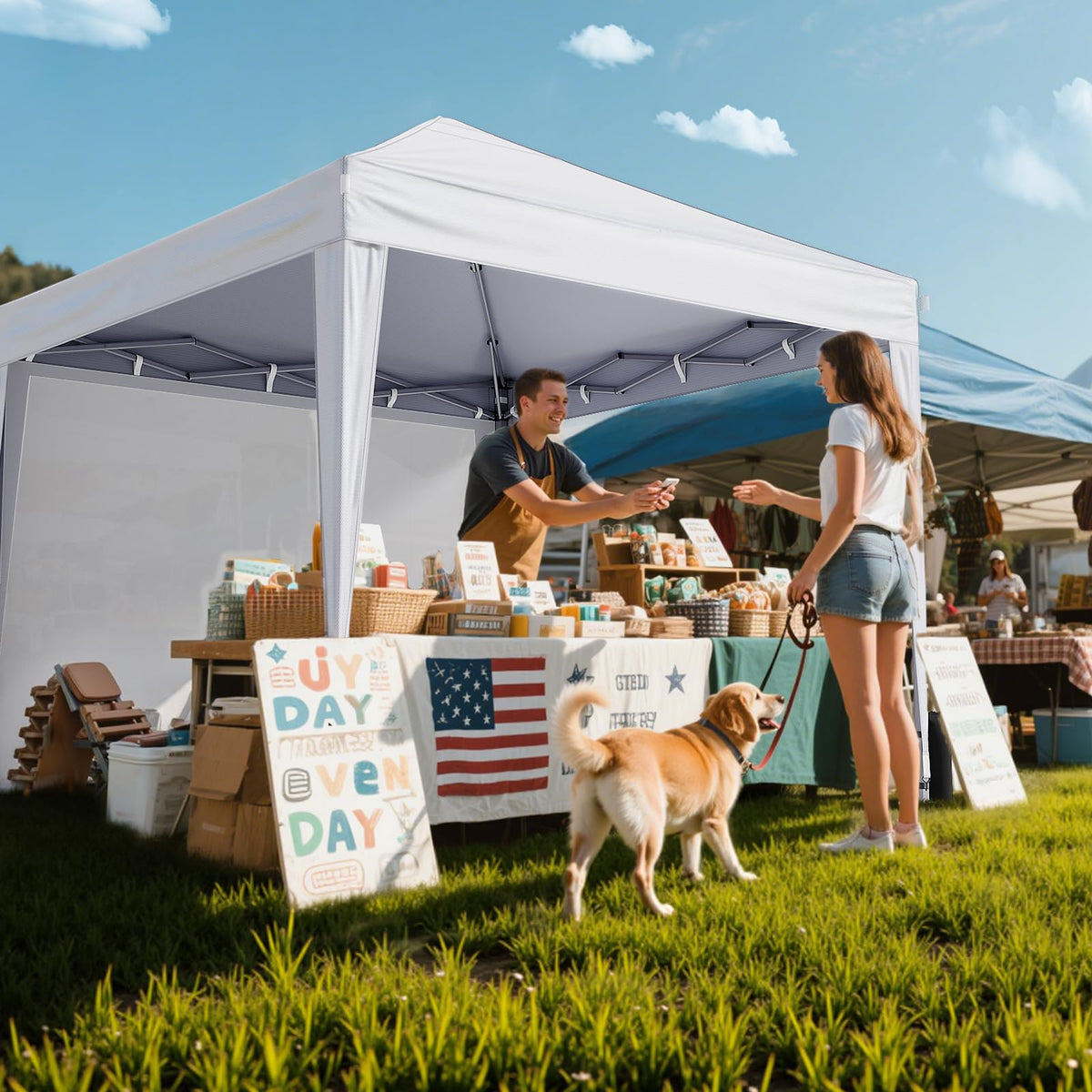 DRIFTALIA 10x10 Pop Up Canopy Tent with Sidewalls - White
