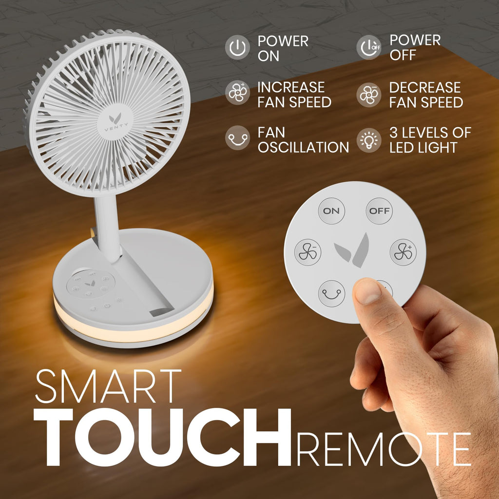 VENTY Portable Fan - Wireless Battery Operated with LED Light