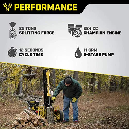 Champion Power Equipment-100251 25-Ton Horizontal/Vertical Full Beam Gas Log Splitter with Auto Return