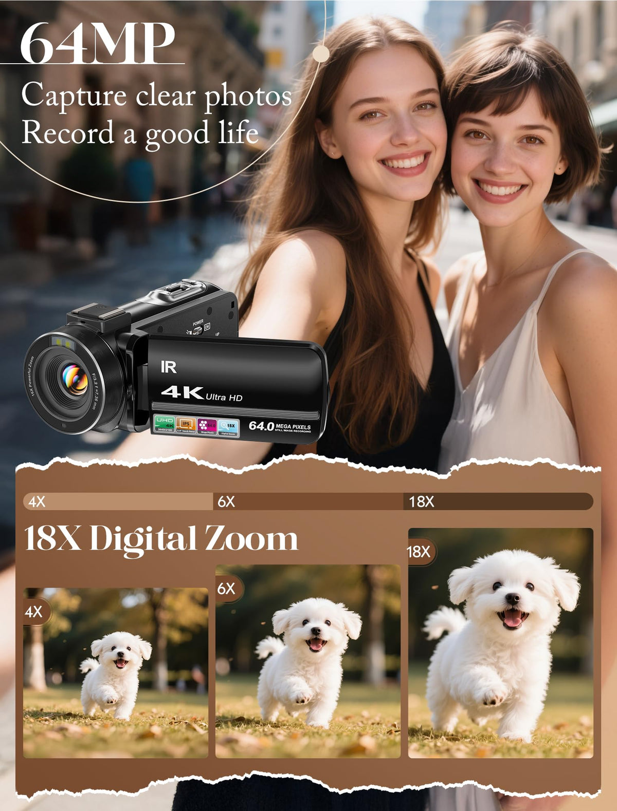 ZYDIIE 4K UHD Video Camera Camcorder with 18x Zoom