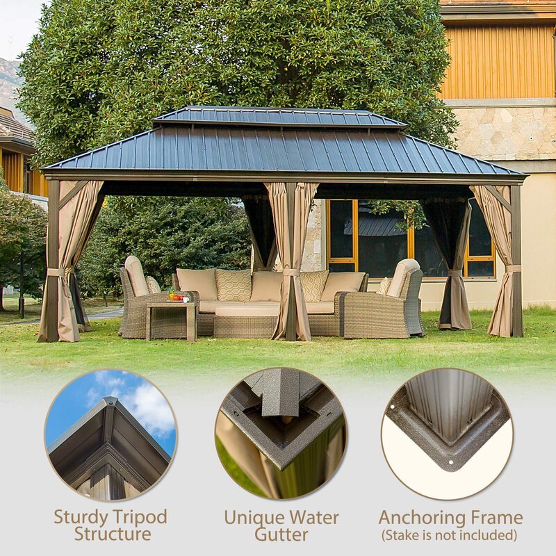 Calaro 19.5 Ft. W x 11 Ft. D Galvanized Steel Patio Gazebo