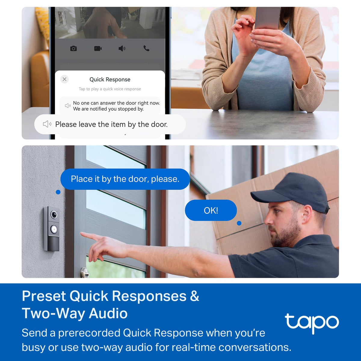 TAPO 2K Smart Video Doorbell with Chime - Wired/Battery Powered