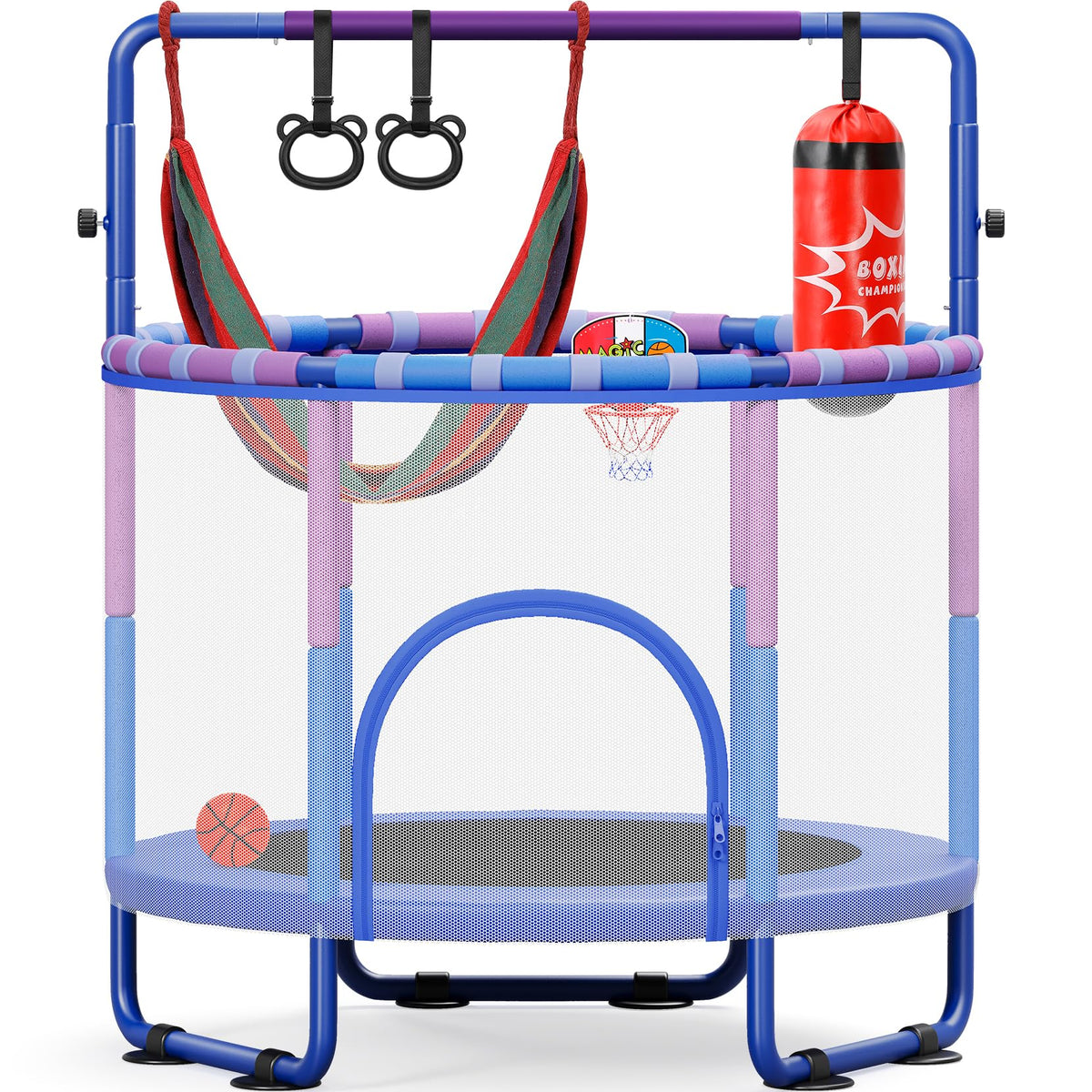 YOHOOD 55" Kids Trampoline with Enclosure & Adjustable Bars
