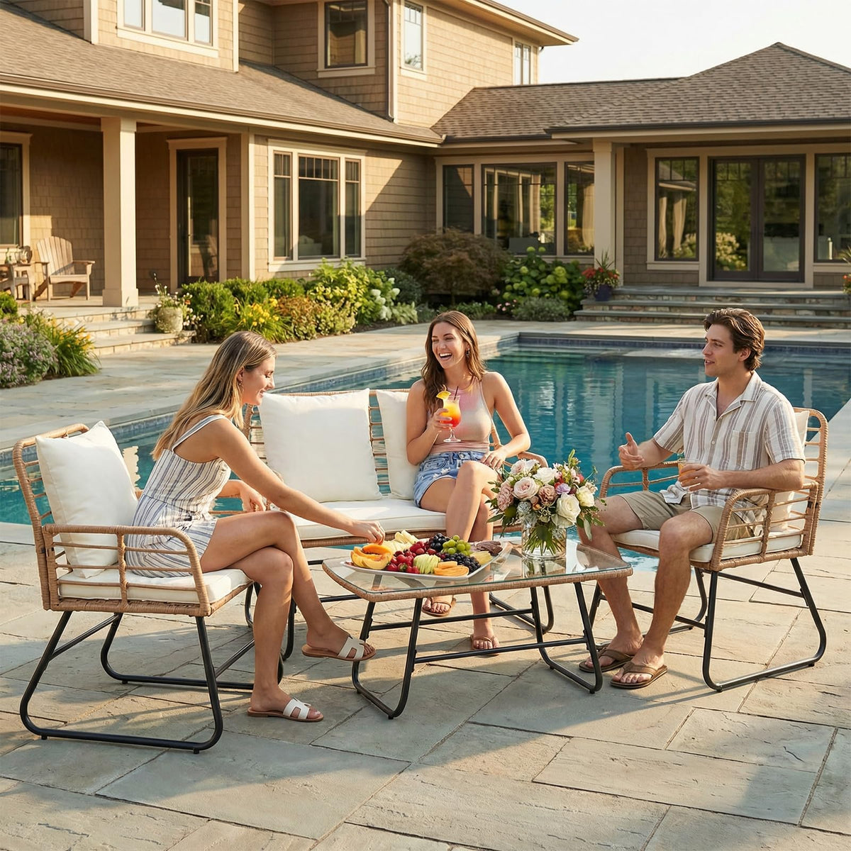 DUMOS Outdoor Wicker Patio Furniture Set with Cushions