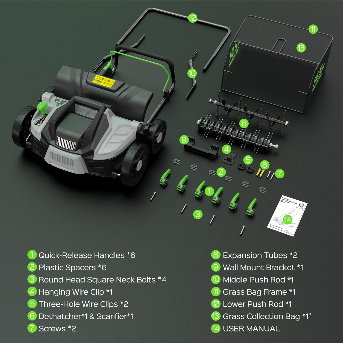 TIECTOWN 2026 16-Inch 2-in-1 Electric Dethatcher & Scarifier