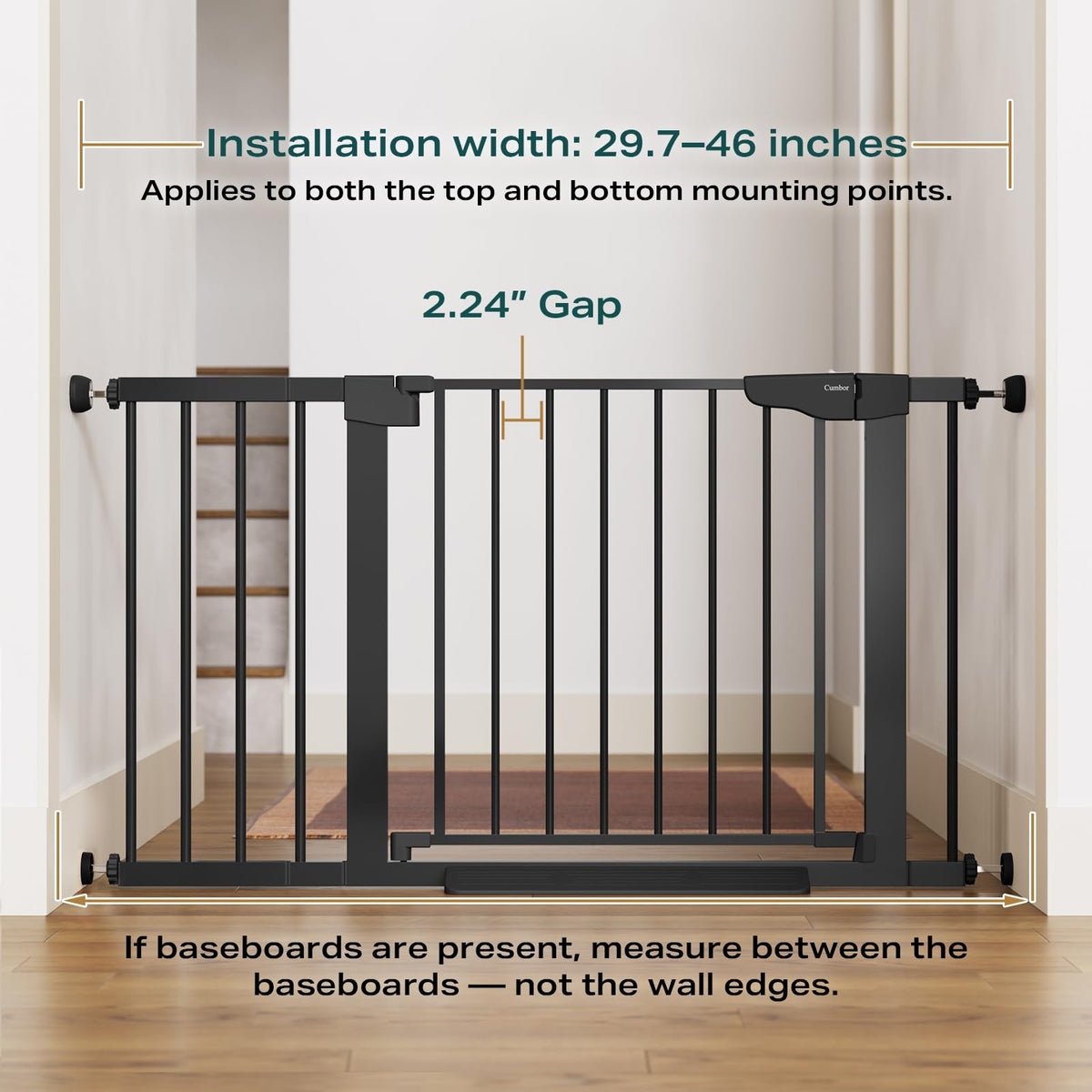CUMBOR Baby Gate for Stairs - Auto Close Pet Gate, Black