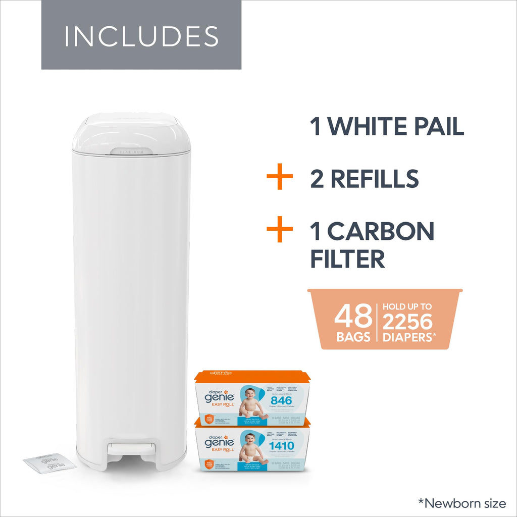DIAPER GENIE Platinum Diaper Pail Gift Set | Hands-Free Odor Control