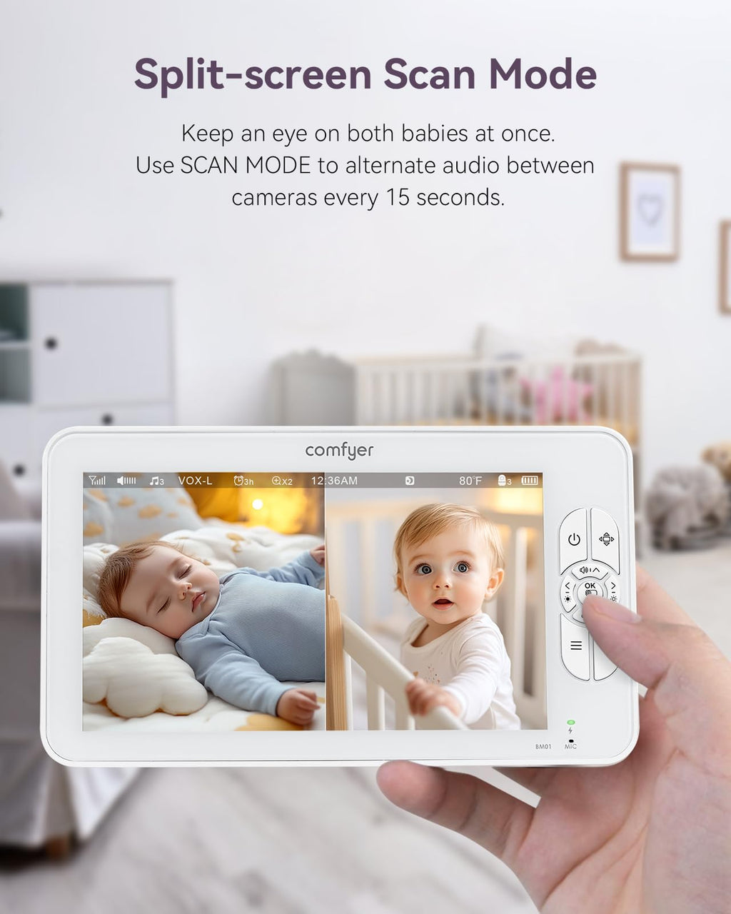 COMFYER BM01 7" HD Split-Screen Baby Monitor with 2 Cameras