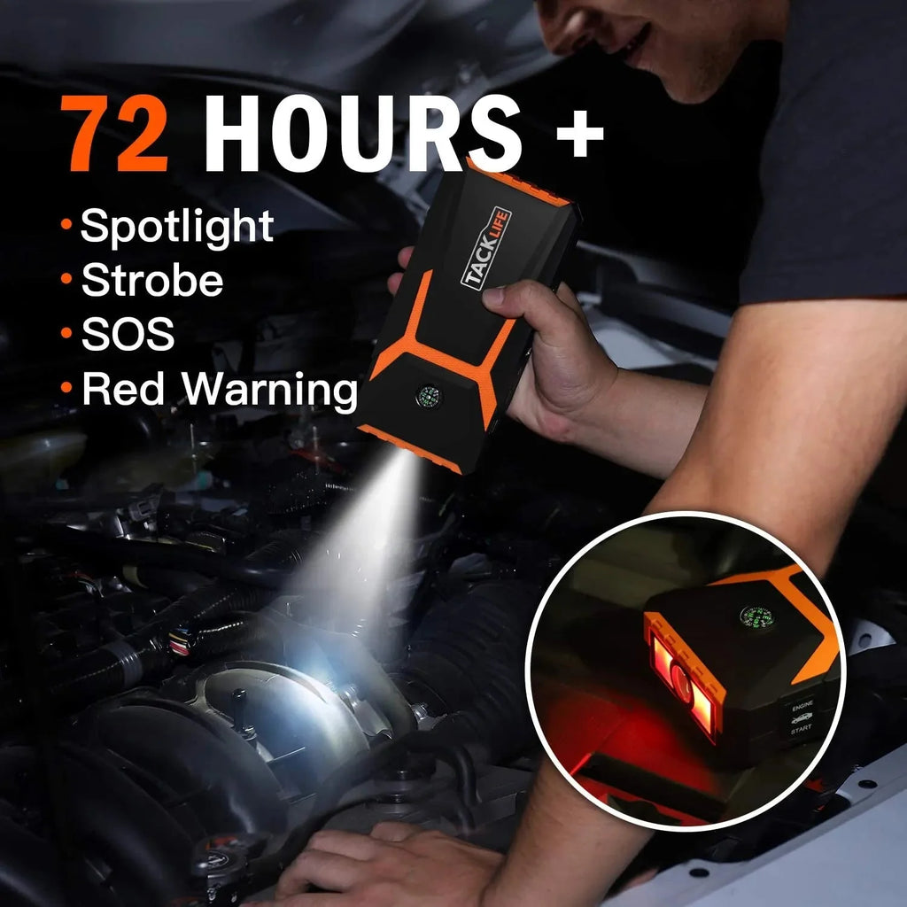 TACKLIFE T8 800A Peak 18000mAh Car Jump Starter (up to 7.0L Gas, 5.5L Diesel Engine) with LCD Screen, USB Quick Charge, 12V Auto Battery Booster, Portable Power Pack with Built-in LED Light