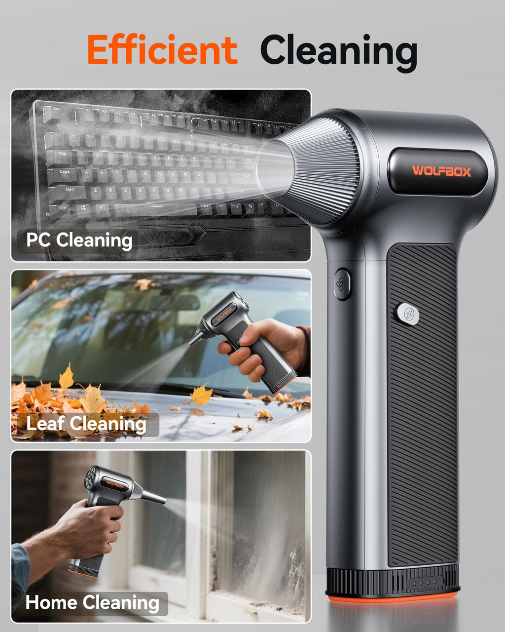 WOLFBOX MF200 Cordless Air Duster with Battery & Nozzles