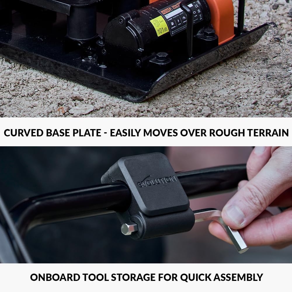Electric Compactor Plate - Ideal For Levelling Pavement, Artificial Turf Ground Preparation, Patio, Blockwork, Sand, Soil & More