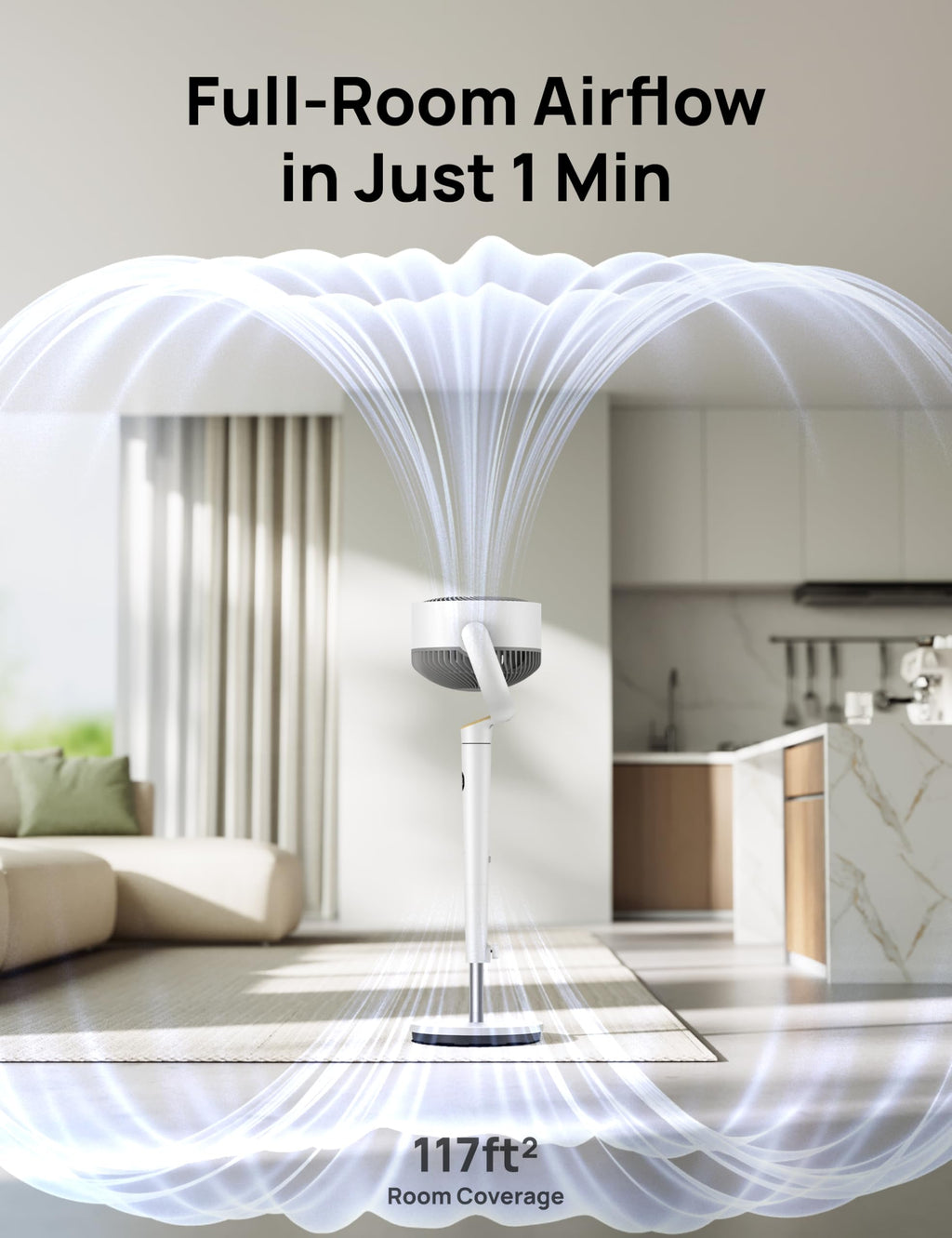 DREO Bedroom DC Motor Standing Fan, 120° Oscillation, Quiet