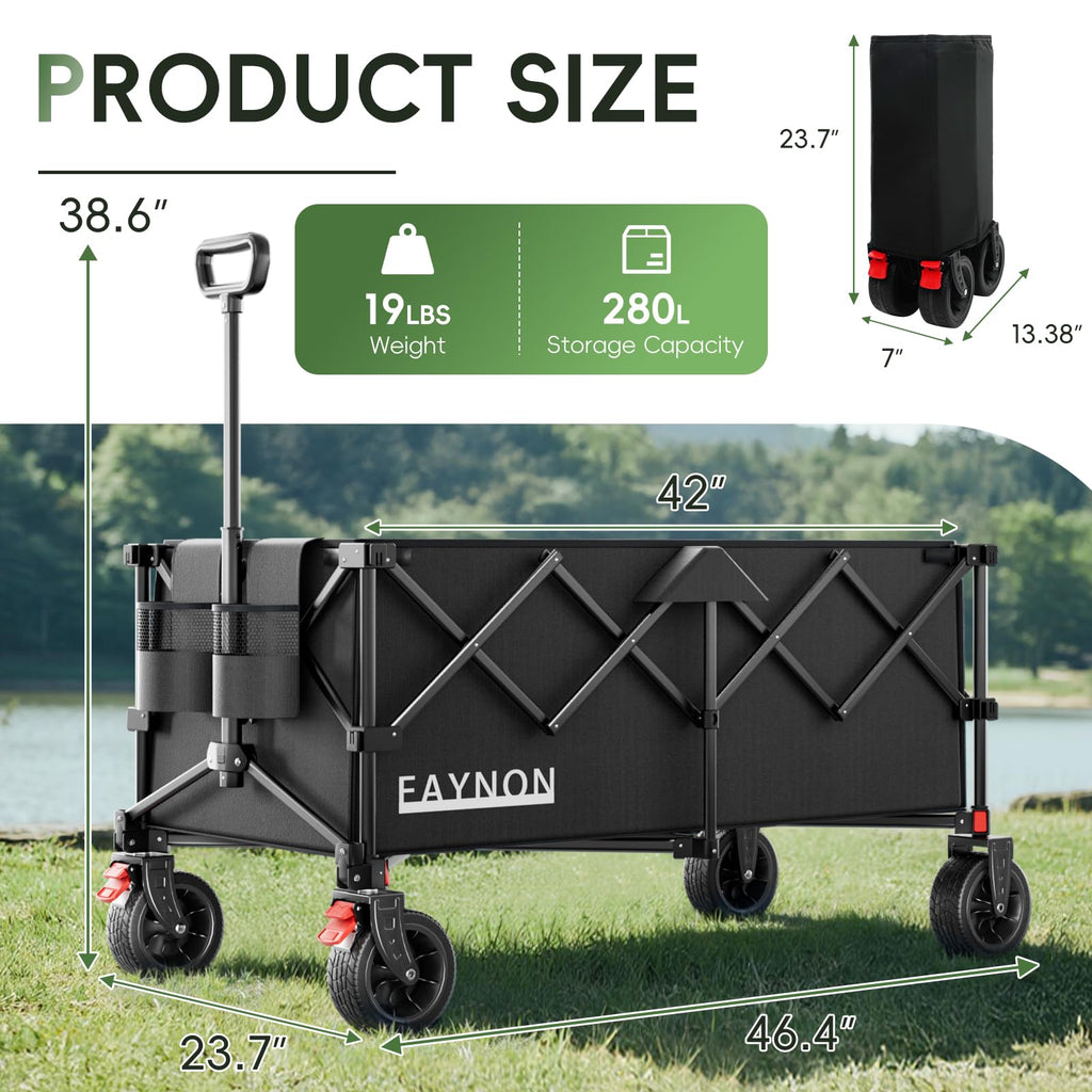 EAYNON 46" Collapsible Wagon - 500LB Capacity, All-Terrain