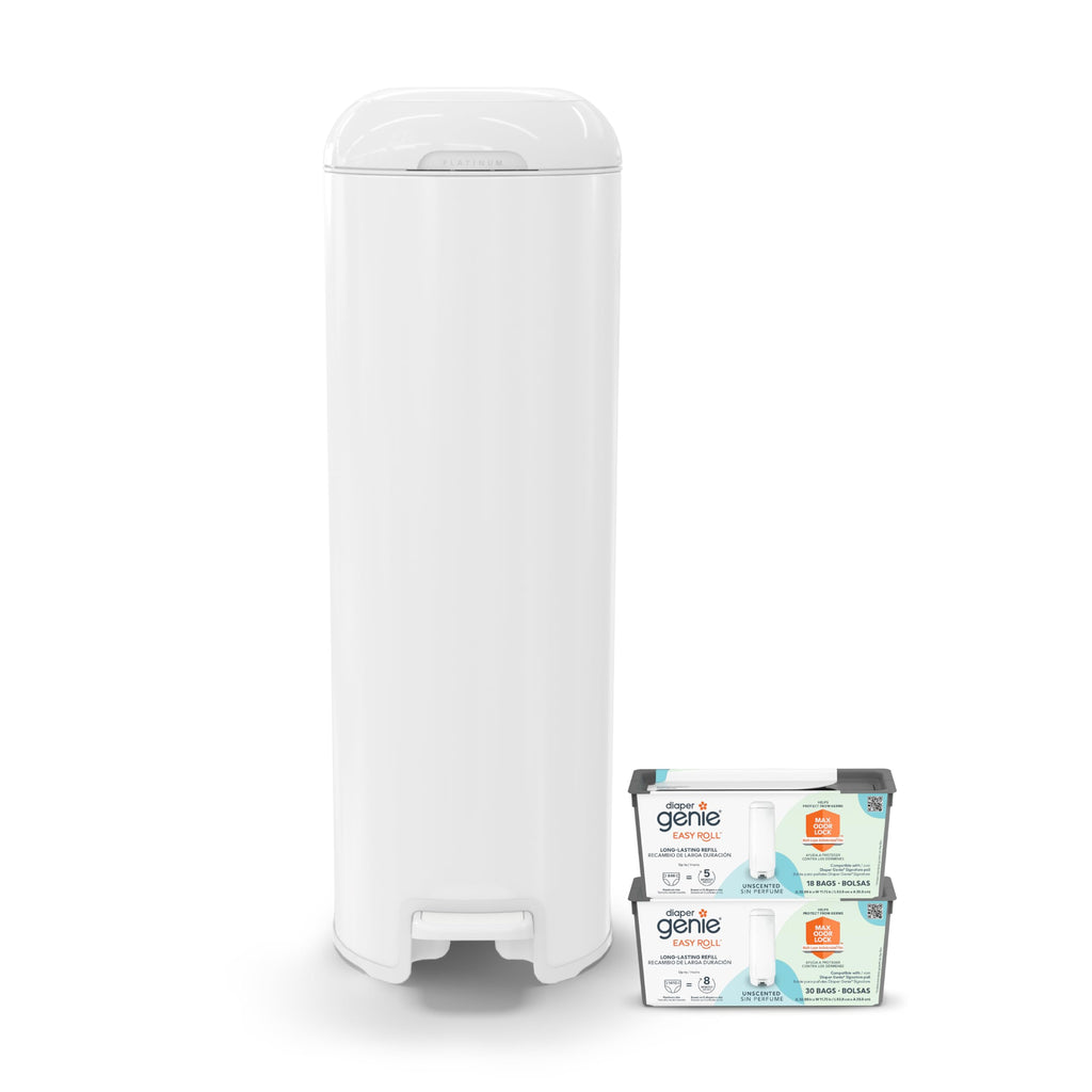 DIAPER GENIE Platinum Diaper Pail Gift Set | Hands-Free Odor Control