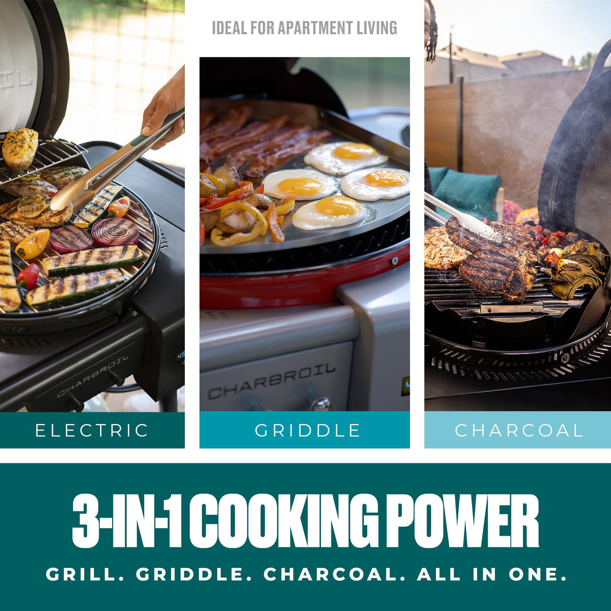 CHARBROIL 3-in-1 Dual Fuel Electric Grill & Griddle BBQ, Red