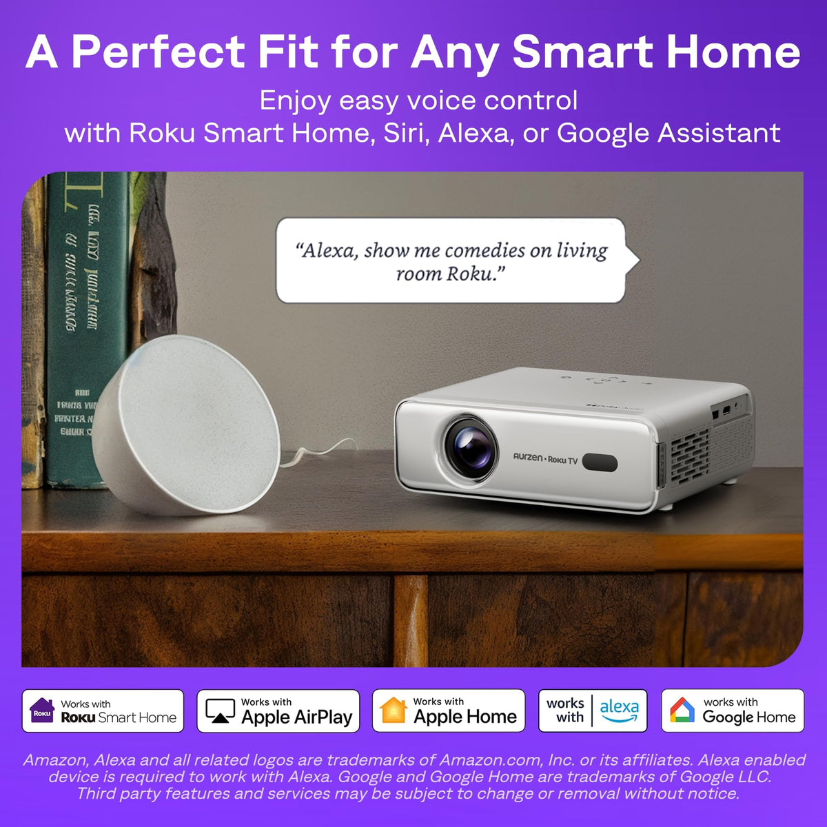 AURZEN Roku Smart Projector, 1080P FHD, Bluetooth & Wifi