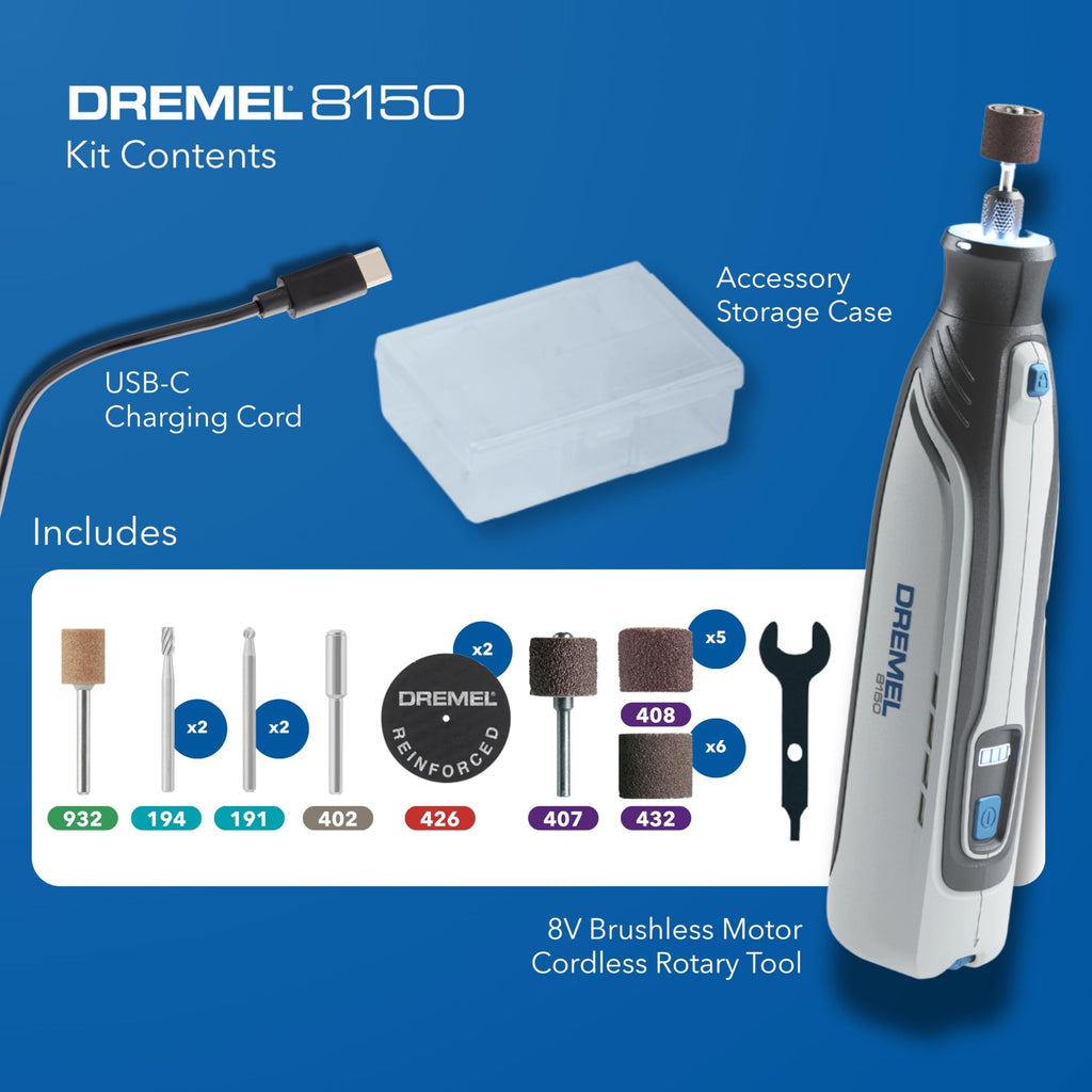 DREMEL 8150 8V Cordless Rotary Tool Kit - Brushless, 20 Accessories