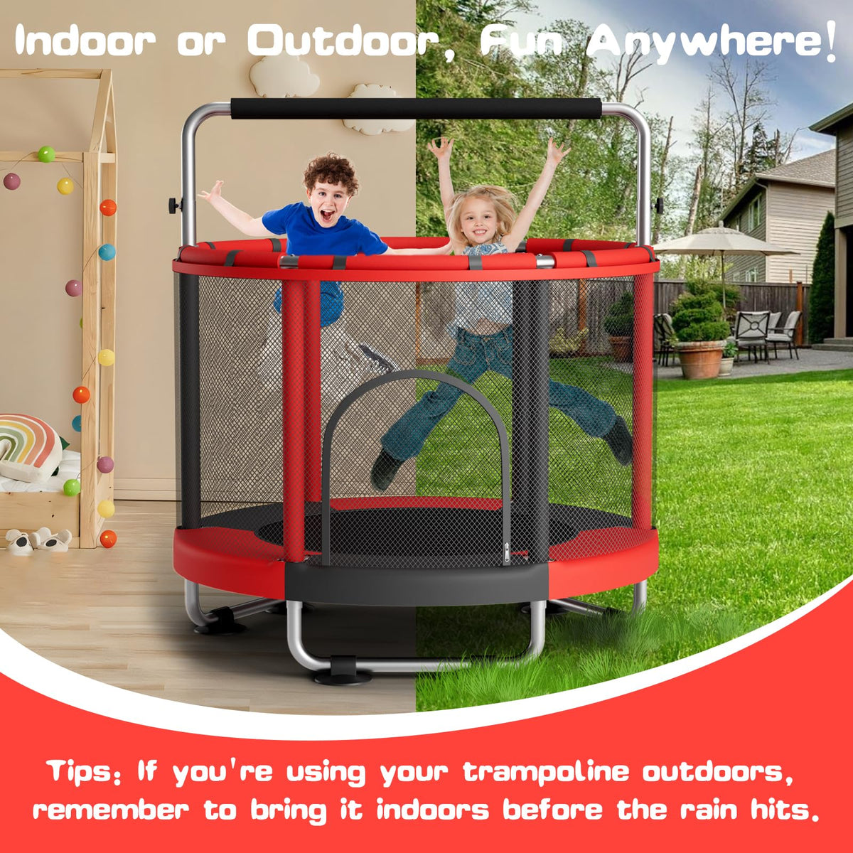 ZCMHAXJ 55" Trampoline for Kids with Enclosure & Bar