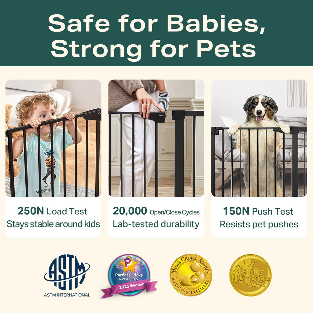 CUMBOR Baby Gate for Stairs - Auto Close Pet Gate, Black