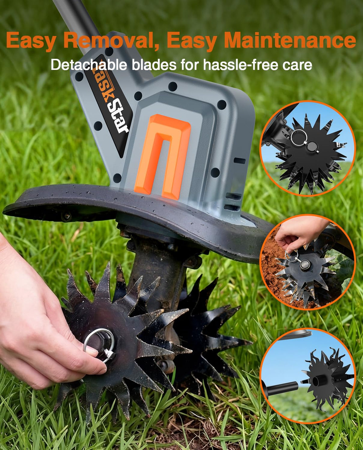 TASKSTAR Cordless Garden Tiller Cultivator - 21V Electric