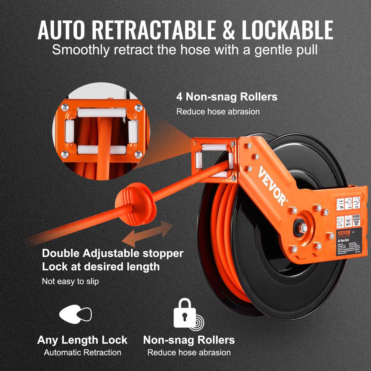 VEVOR Retractable Air Hose Reel 3/8" x 50ft 300PSI