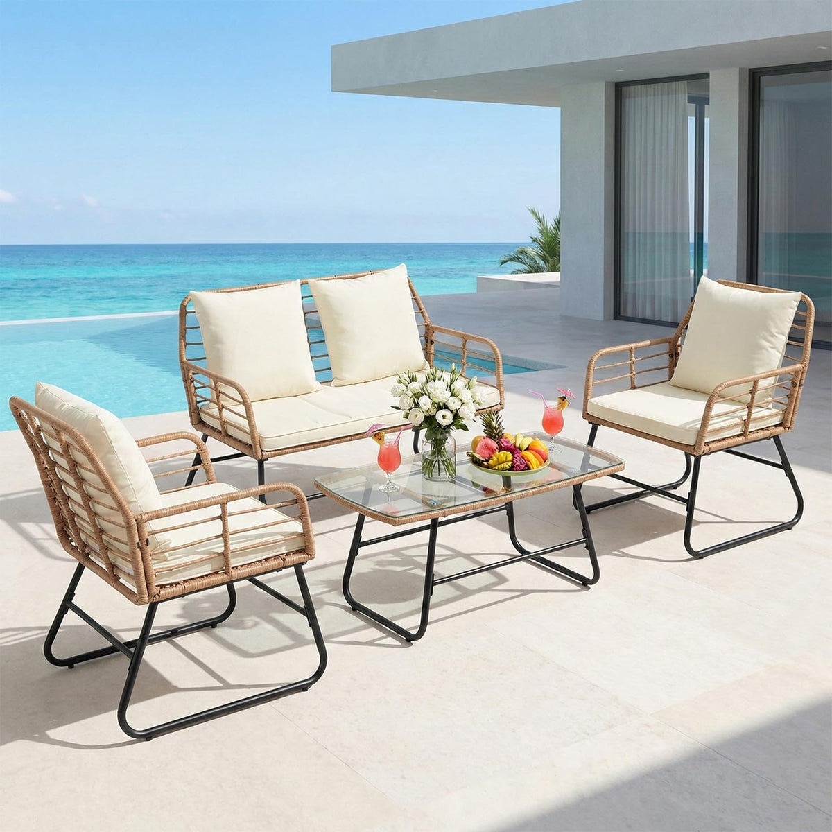 DUMOS Outdoor Wicker Patio Furniture Set with Cushions