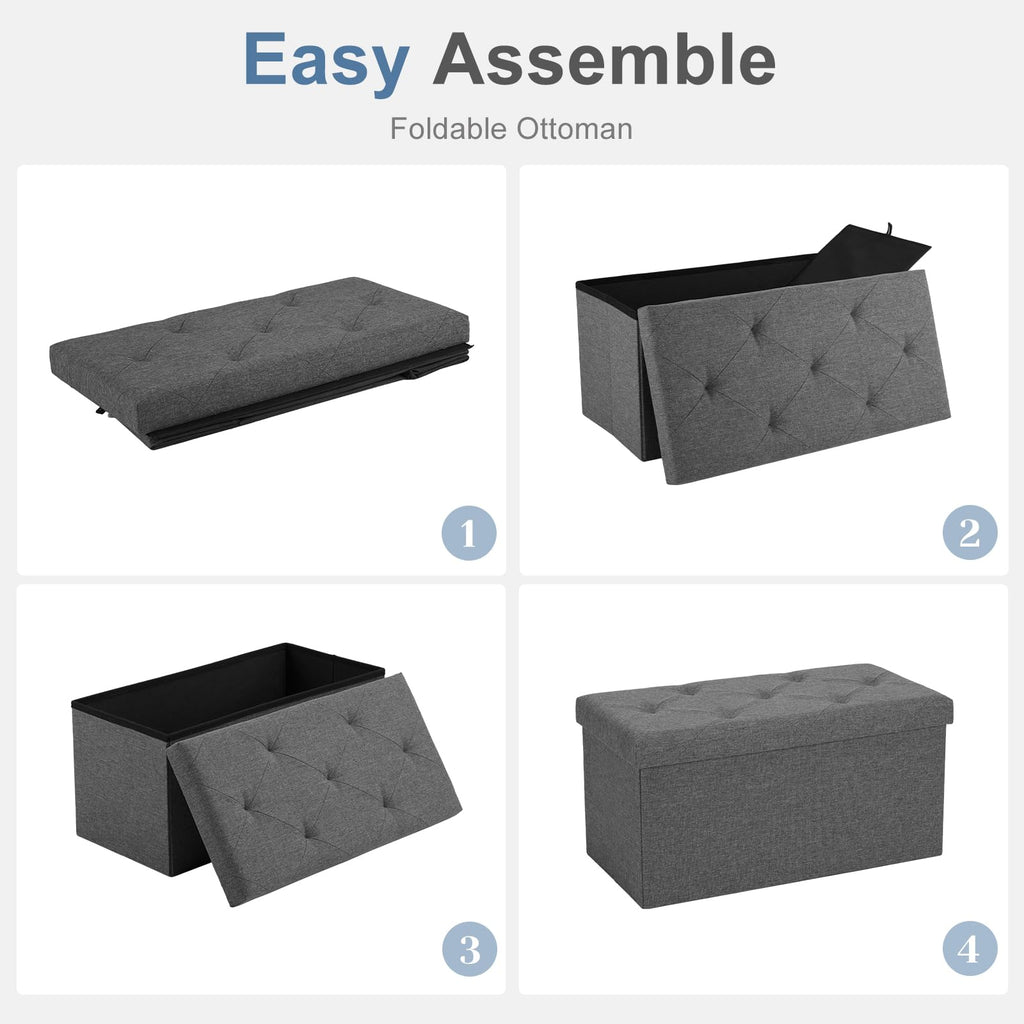 DUMOS 30in Grey Storage Ottoman Bench - Foot Rest Stool