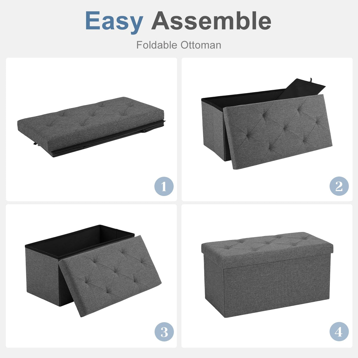 DUMOS 30in Grey Storage Ottoman Bench - Foot Rest Stool