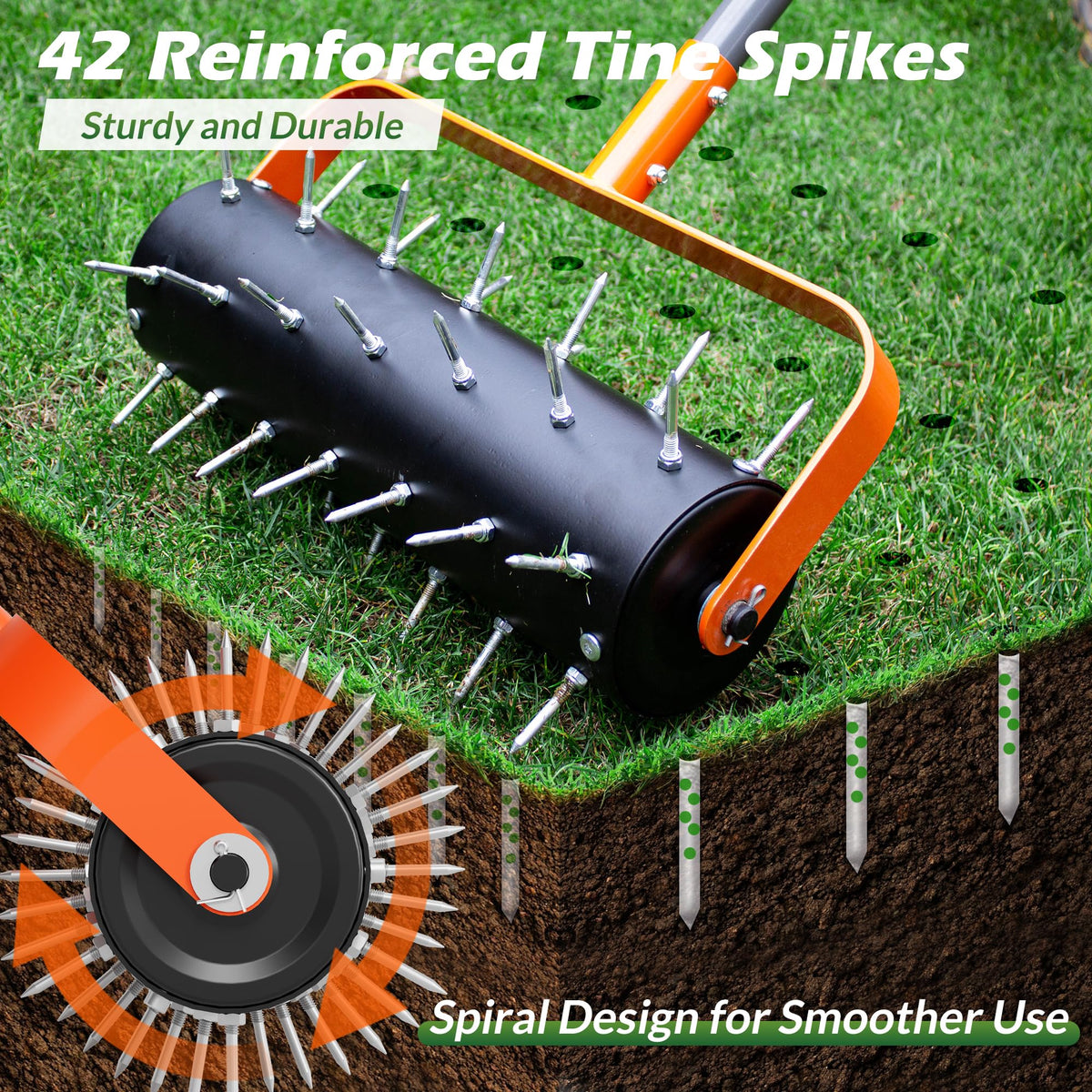 WALENSEE Heavy Duty Rolling Lawn Aerator Tool with 42 Spikes