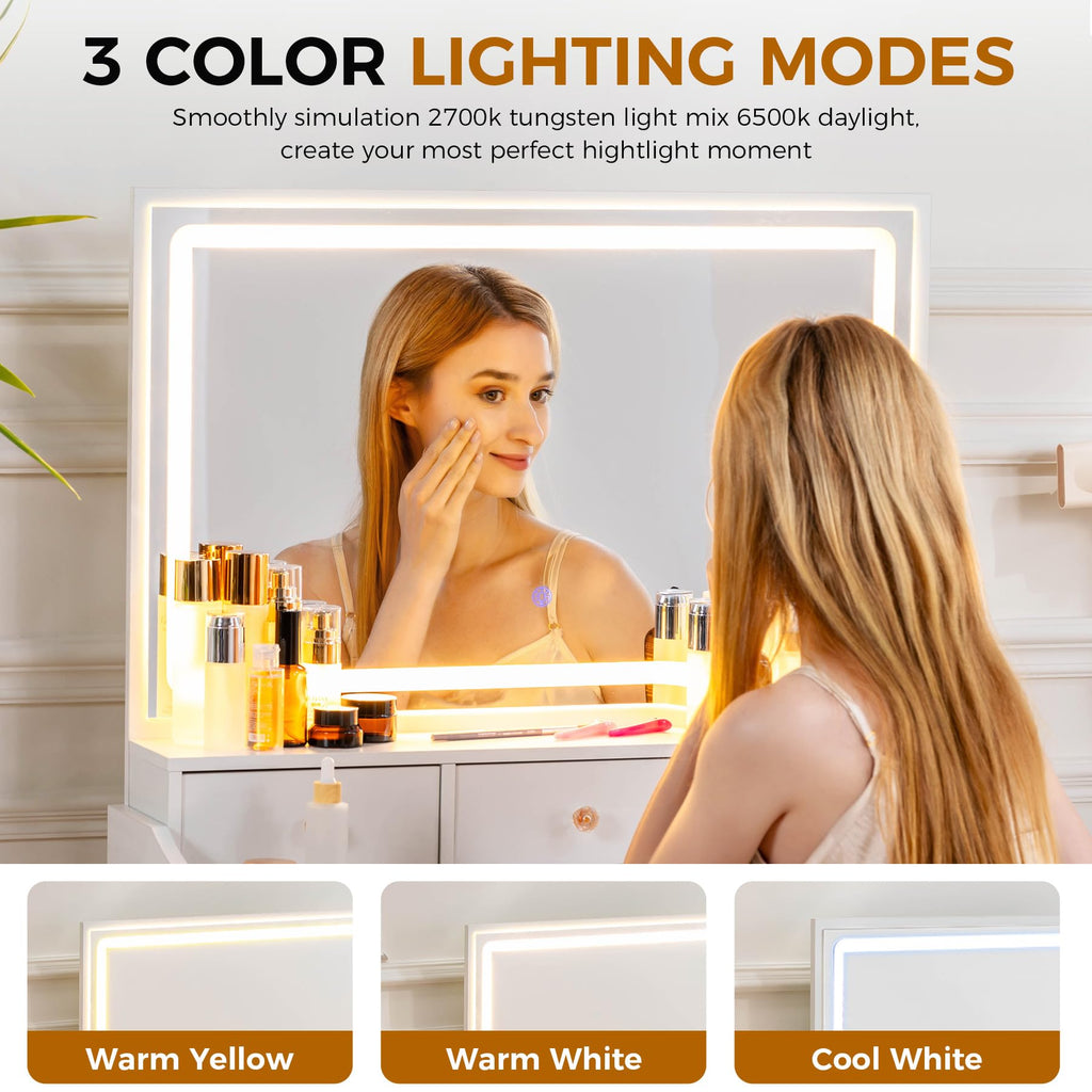COMHOMA Makeup Vanity Desk with LED Mirror & Chair Set