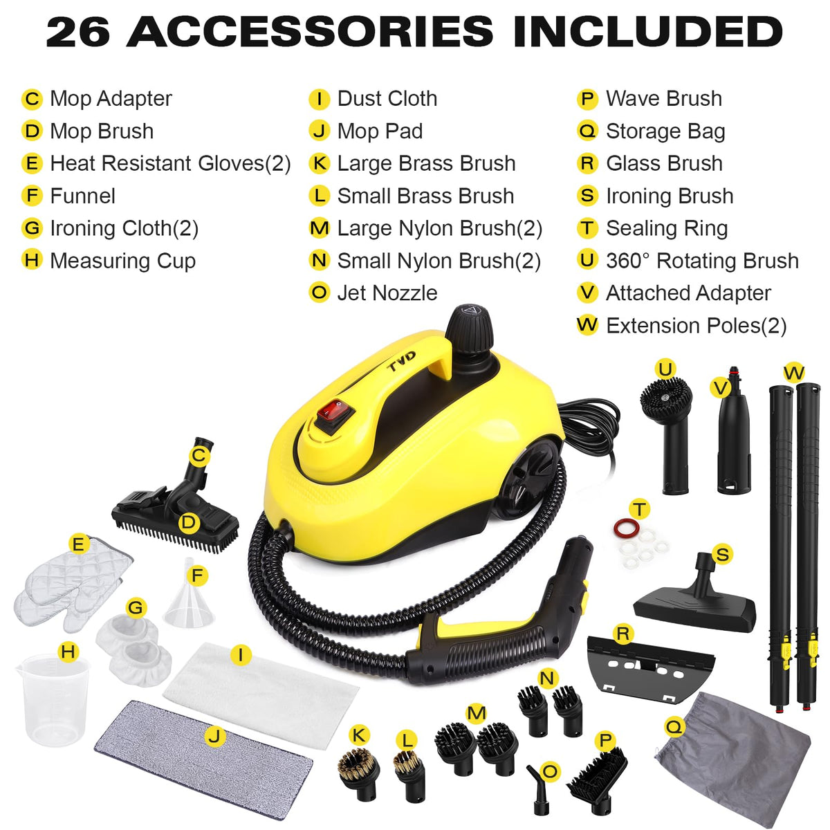 TVD Steam Cleaner with 26 Accessories for Home Use