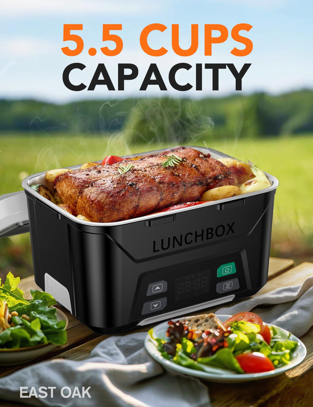 EAST OAK Cordless Electric Lunch Box - Heated Food Warmer