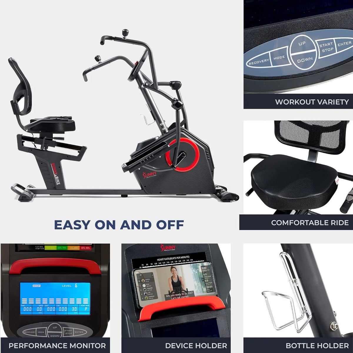 Sunny Elite Recumbent Cross Trainer, Arm/Leg Workout, Bluetooth App