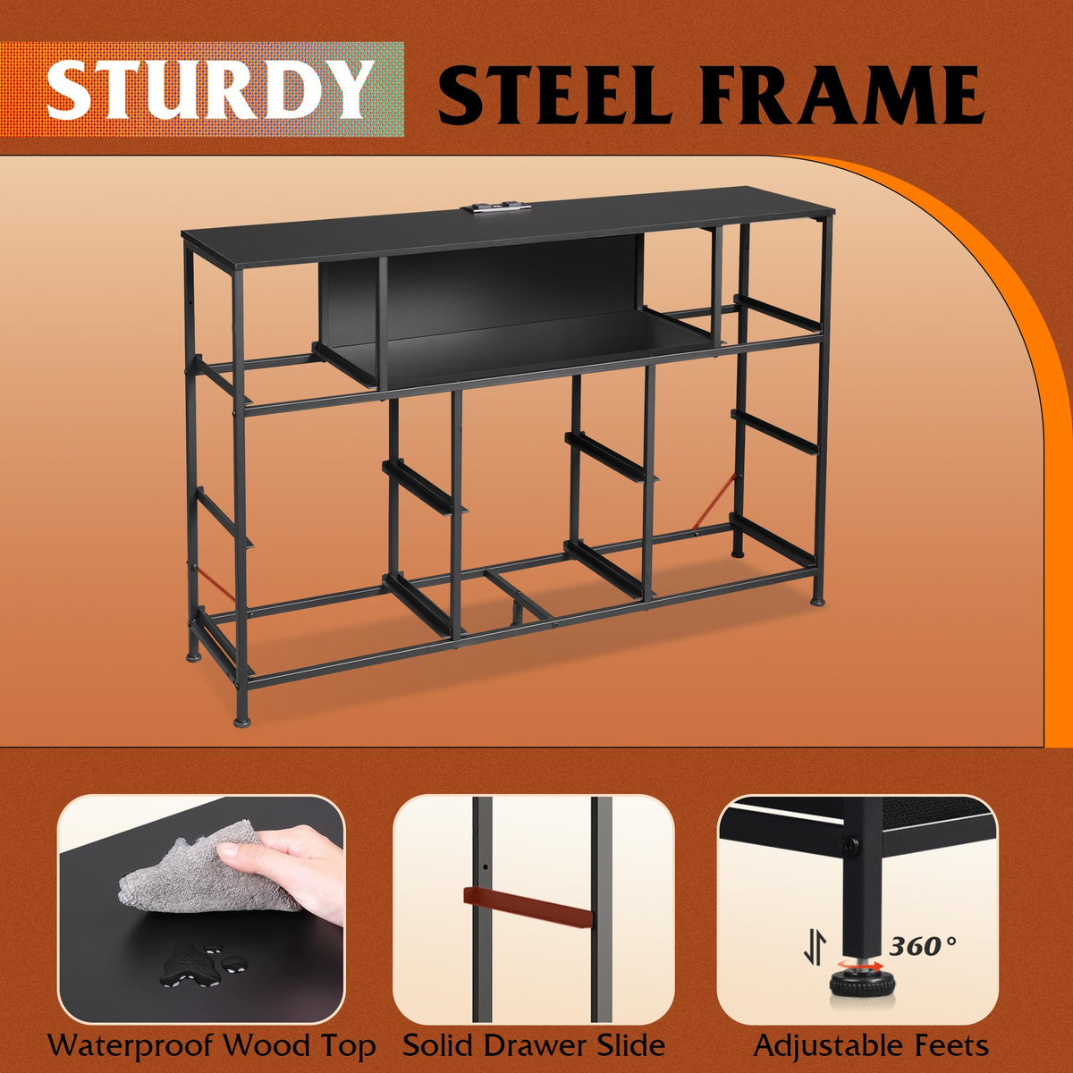 WLIVE Black Dresser TV Stand with LED Lights & Storage