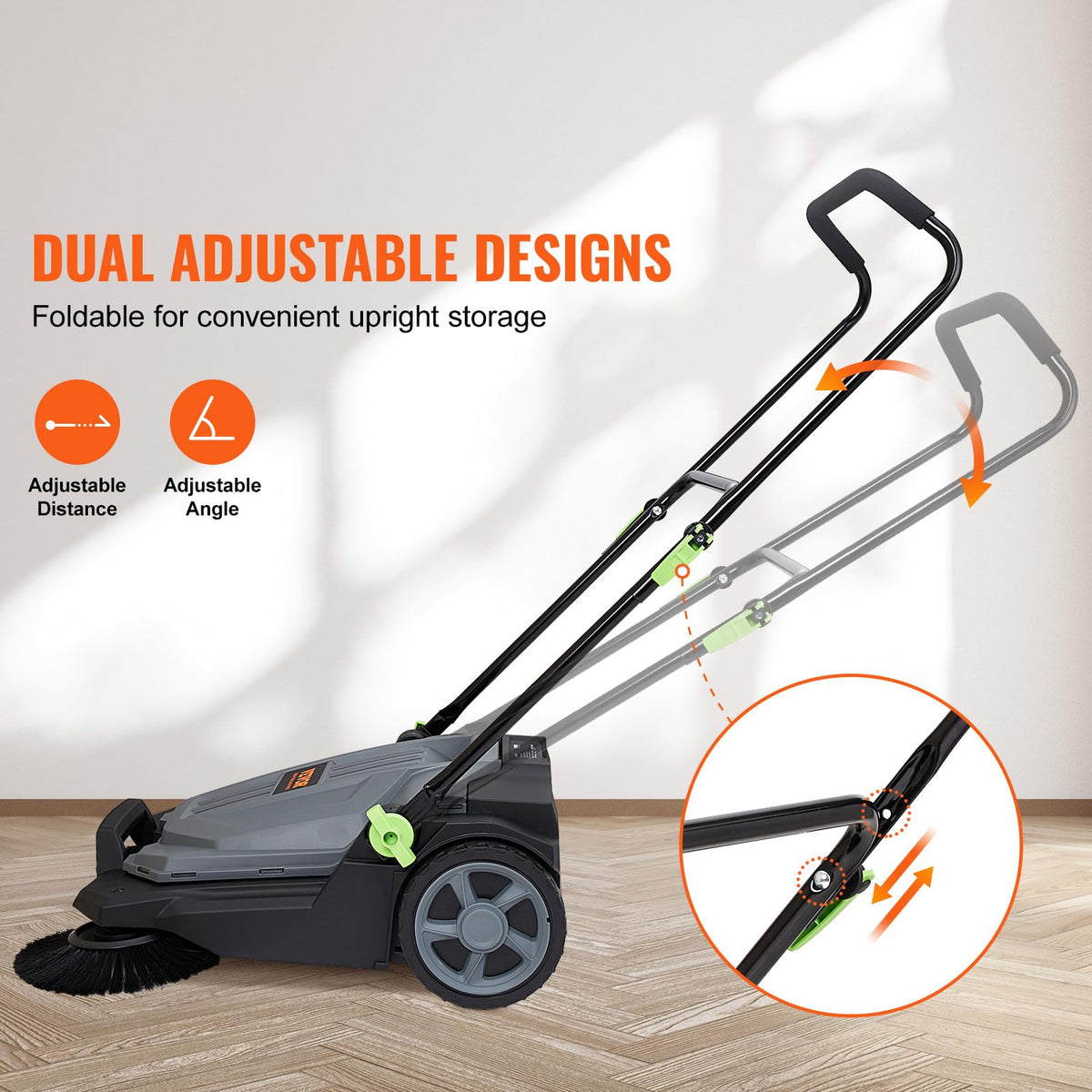 VEVOR Walk-Behind Manual Floor Sweeper with Adjustable Handle