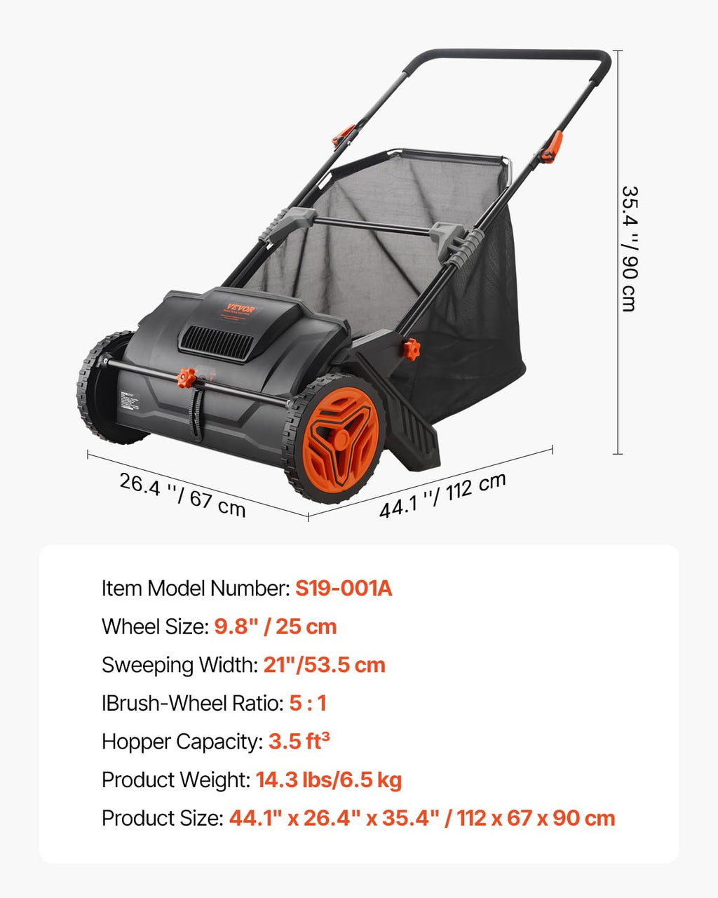 VEVOR Push Lawn Sweeper - 21" Heavy Duty Grass Collector