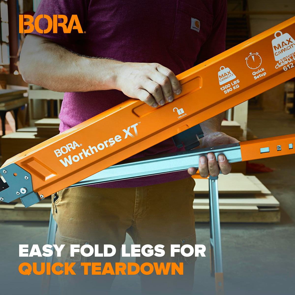 BORA Workhorse XT Adjustable Folding Saw Horses - 2 Pack