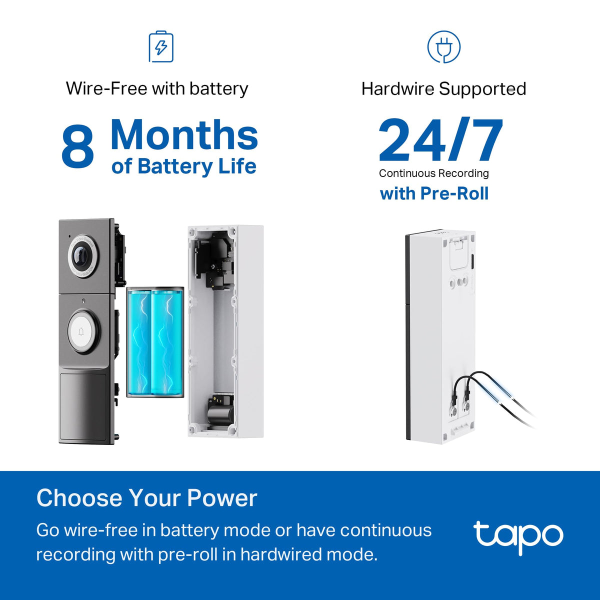 TAPO 2K Smart Video Doorbell with Chime - Wired/Battery Powered