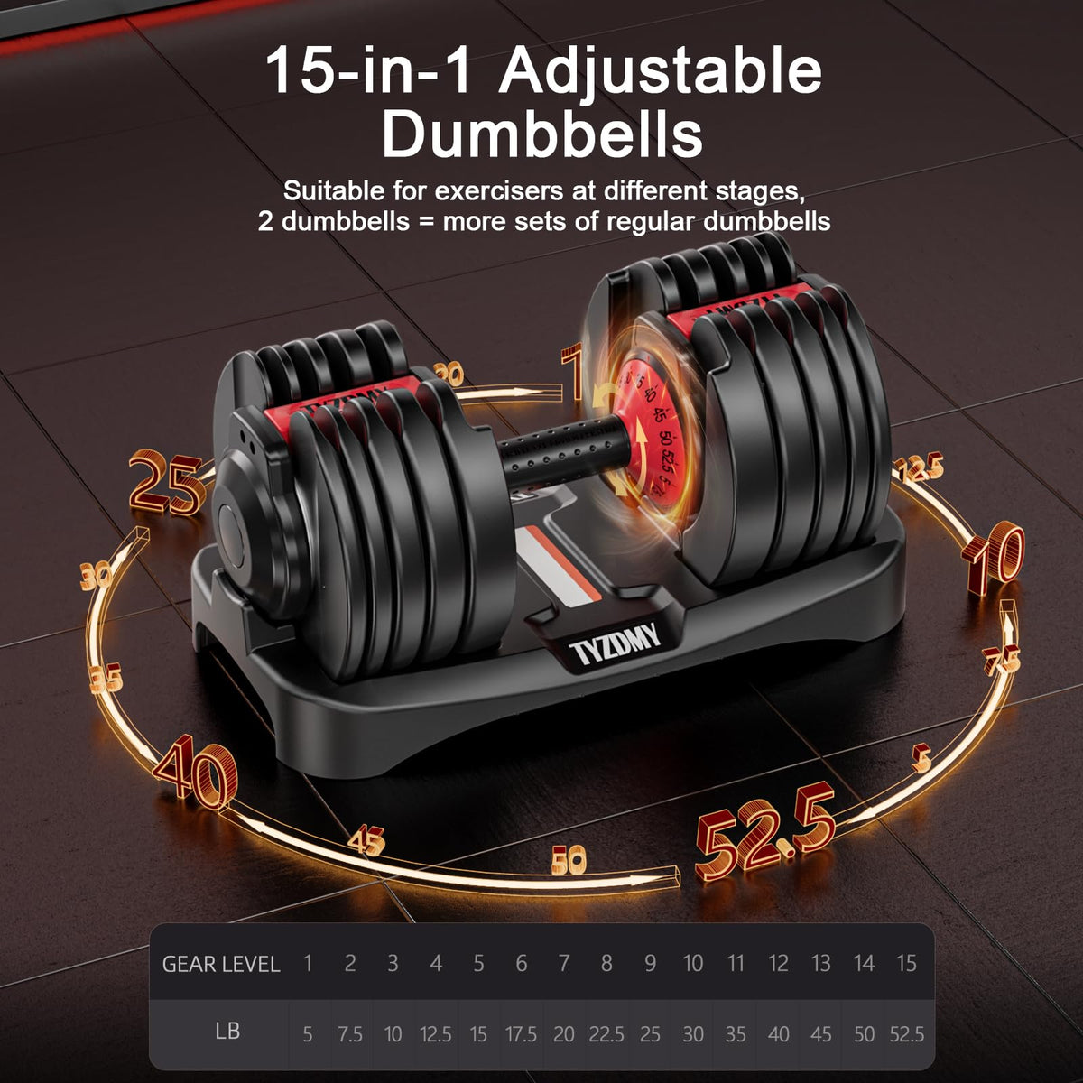 TYZDMY Adjustable Dumbbells Set 52.5 lbs - Free Weights Pair