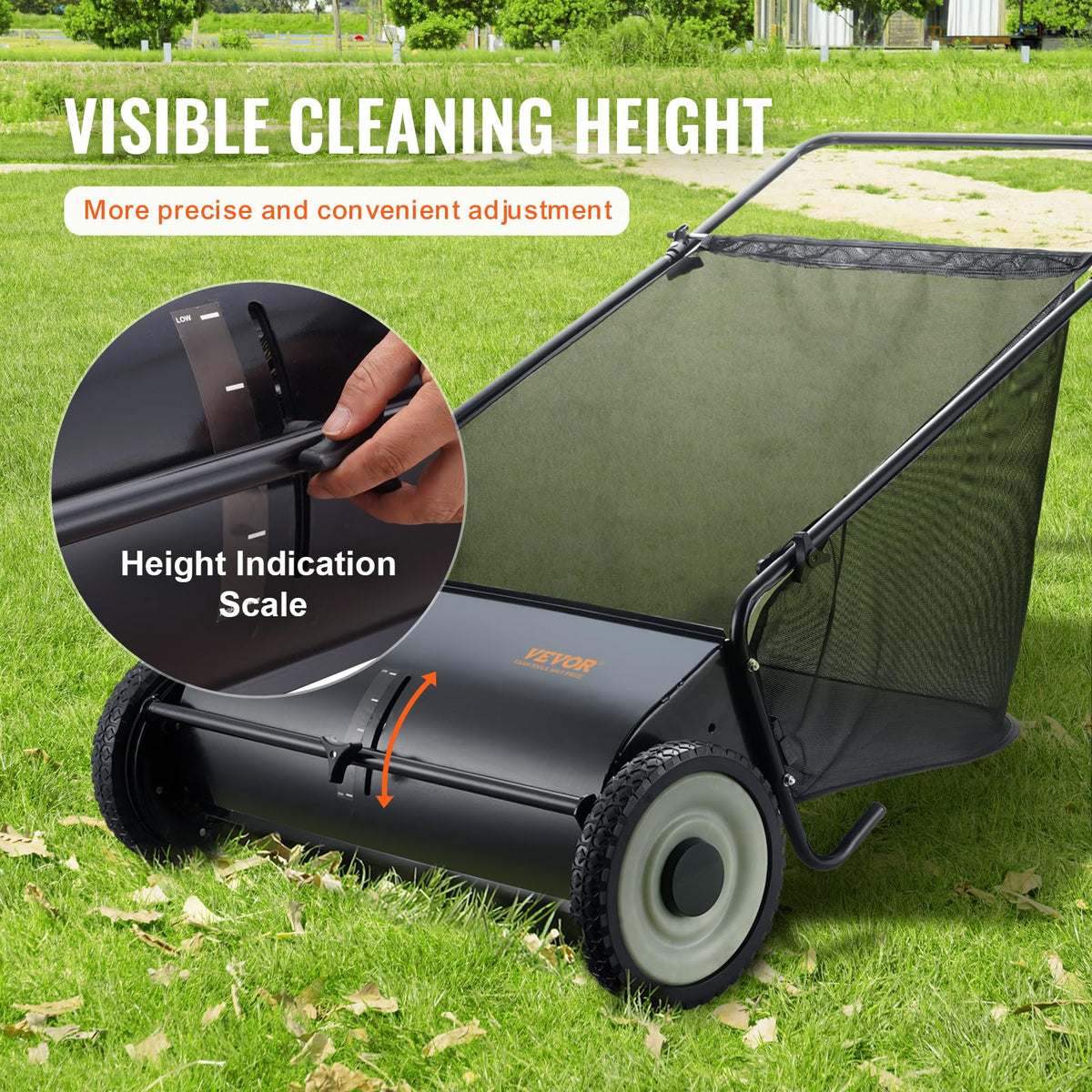 VEVOR Push Lawn Sweeper - 26 Inch Grass & Leaf Collector