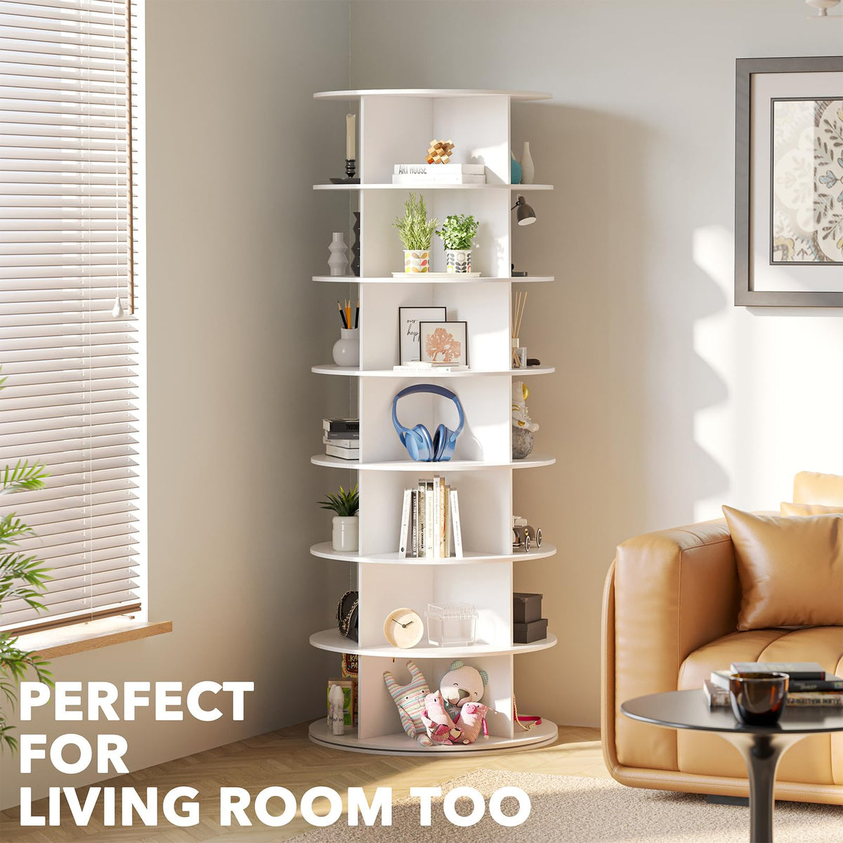 SPACEAID 7 Tier Rotating Shoe Rack Tower - White Carousel Storage
