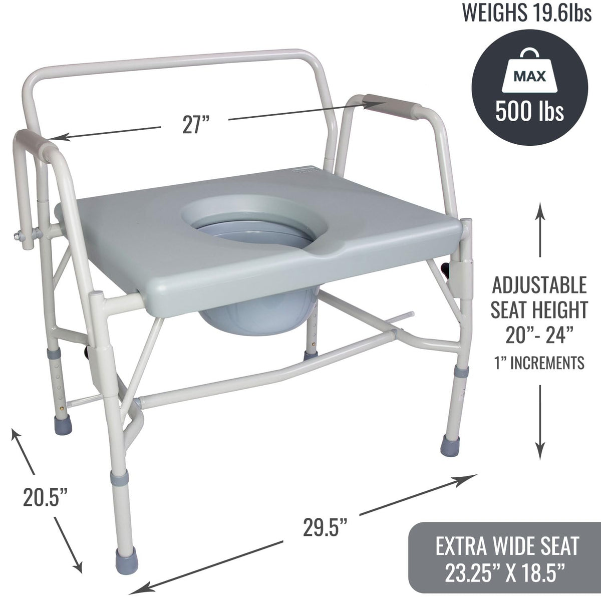 DMI Drop Arm Portable Toilet Commode with Extra-Wide Seat